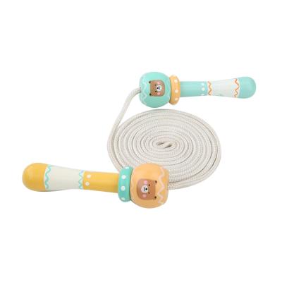 China Cartoon Bear Handle Garden Games Jump Rope Wooden Handle Bear Pattern Outdoor Cotton Braided Jump Rope for sale