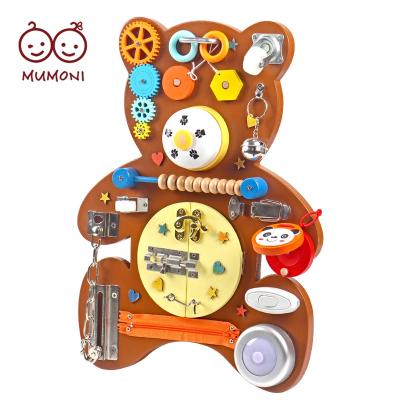 China Engineer Imagination Toys Popular 2022 Enlightenment Wooden Toy Multifunctional Bear Shape Wooden Busy Board Game Kids for sale