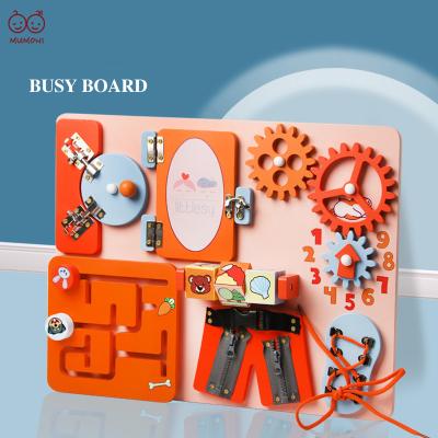 China Toy Unlock Fine Motor Skills Wooden Sensory High Quality Eco-friendly Material Learning Busy Board Montessori Board for sale