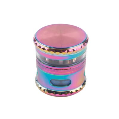 China Rainbow Grinding Tobacco Spice 2.5 Inch Heavy Duty Herb Cigarette Grinder With Clear Pollen Catcher Windows Scraper for sale