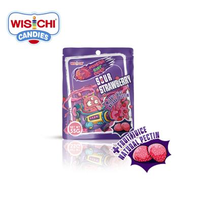 China Natural Strawberry Flavor Sugar Coating Candy Extreme Sour Pectin Soft Jelly Gummy Free Sample Vegan for sale