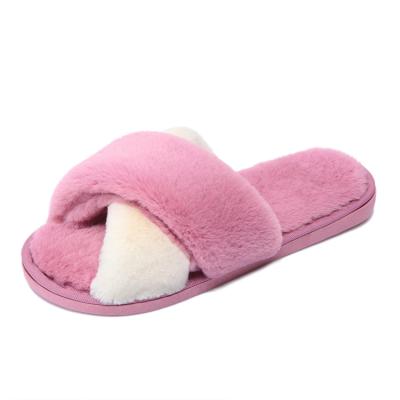 China Fashion Trend Soft Plush Open Toe Women Furry Slippers Fine Quality Fashion for sale