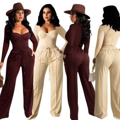 China QUICK DRY MOQ 1pc customer logo solid color casual clothing sets for women two piece set for sale