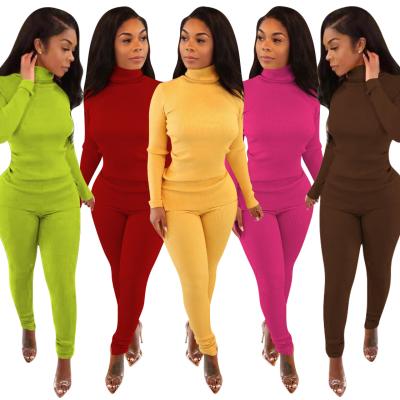 China Mine Band QUICK DRY Casual High Collar Long Sleeve Two Piece Set Ribbed Jogging Suits Set for sale