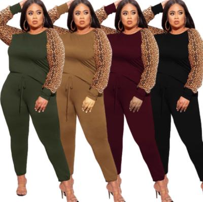 China MOQ 1pc customer logo 5XL leopard print QUICK DRY two piece plus size sweaters plus size women sweaters with pants plus size women for sale