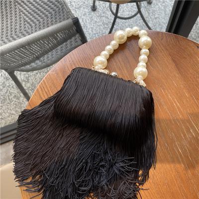 China Other Black Square Cross Evening Wedding Pearl Clutch Bag Bags Dinner - Body Bag With Tassel for sale