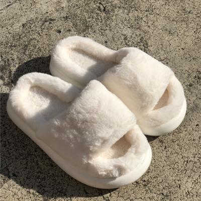 China Furry Fur Sandal Platform Sandals Women Winter Plush Outdoor Wear Warm Sweat-absorbent Bedroom Slippers for sale