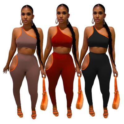 China QUICK DRY women summer fashion outfits two piece one shoulder crop top with fitness legging for sale