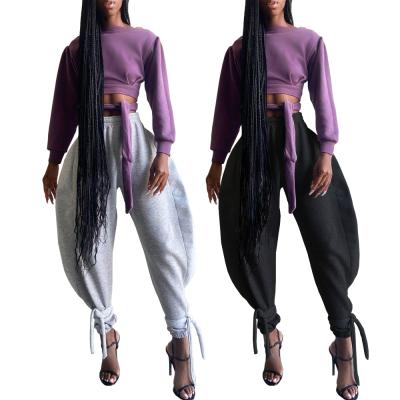 China Anti-Wrinkle Color Straps Pure Thick Cotton Drawstring Wide Leg Pants Sports Pants Women for sale