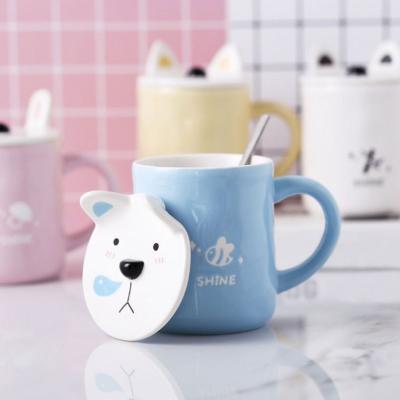 China Guanhong Style Sustainable Hot-selling New 3D Cartoon Embossed Panda Office Gift Ceramic Mug With Cover for sale