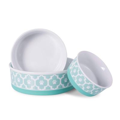 China Sustainable Pet Bowls And Feeders Lattice Design Ceramic Food Bowl Dog Water With Non - Slip Silicone Rim for sale