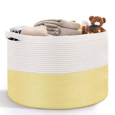 China Sustainable Woven Home Decor Cotton Rope Plant Basket Cotton Rope Basket With Handles for sale