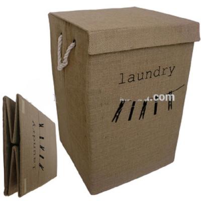 China Fashion Collapsible Jute Household Basket Laundry Porcelain Storage Hamper Collapsible Laundry Hamper with Lid for sale