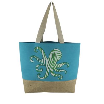 China Online Wholesale China Fashion Jute Beach Bag Women Handbag Custom Cotton Tote Beach Bag With Animal Pattern for sale