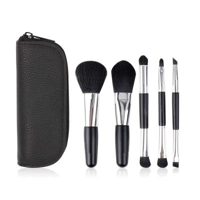 China Durable 5 Pieces Black Flat Brush Volume With Customized Mini Portable Pocket Makeup Brush Kit Natural Set for sale