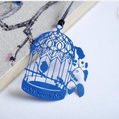 China China Gold Birdcage Mini Creative Simple Cute Colorful Bookmarks Hollow Metal Bookmark for sale