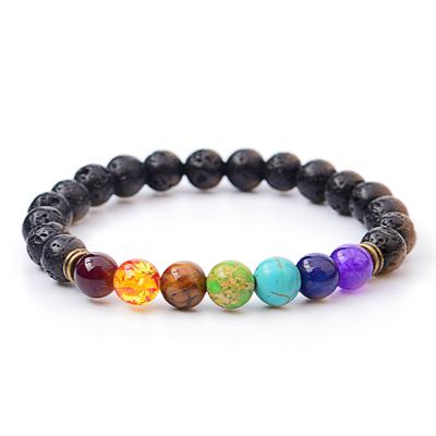 China Vintage Mens Womens Natural Stone Lava Rock Bead Bracelet for sale