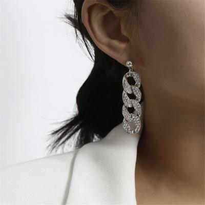 China High Quality Punk Shiny Luxury Faux Stone Cuban Chain Earring Full Dangle Earrings Dangle Earrings For Women for sale