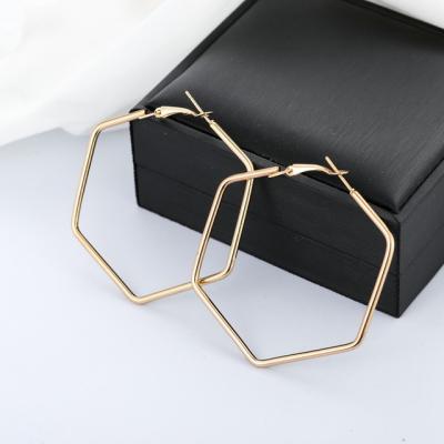 China Trendy Large Circle Punk Smooth Earring Fashion Geometric Hexagon Hollow Earring For Women for sale