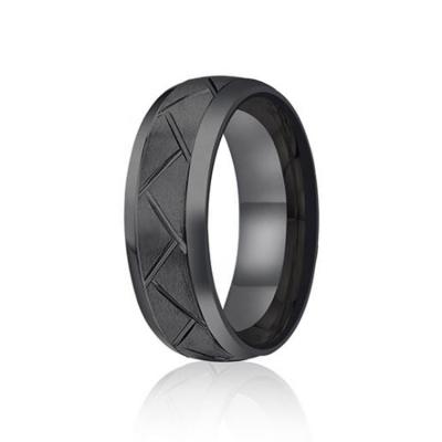 China 2021 Hot Men's Fashion Rings Environmental Friendly Jewelry Black Lines Stainless Steel Rings 8MM Chunky Groove Tire Rings for sale