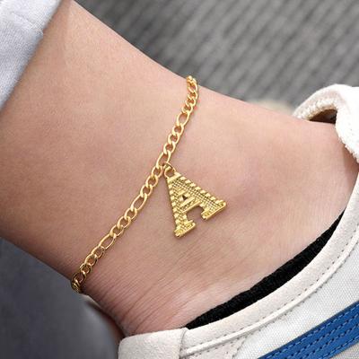 China INS Style CLASSIC Gold Plated Classic Cuban Link A-Z Letter Anklet Ankle Chain Bracelets Foot Jewelry For Women for sale