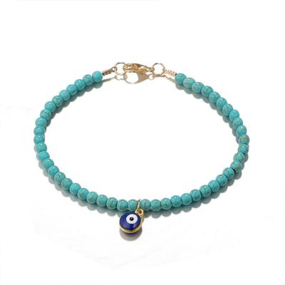 China Trendy Trendy Elegant Eye Pendant Anklet Boho Gold Blue Turquoise Beads Eye Anklet Bracelet For Women Girls for sale