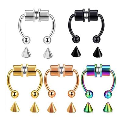 China 2021 FASHIONABLE High Quality Stainless Steel Gold Circle Magnetic Septal Nose Ring Cool Colorful Horseshoe Shaped Nose Ring For Women for sale