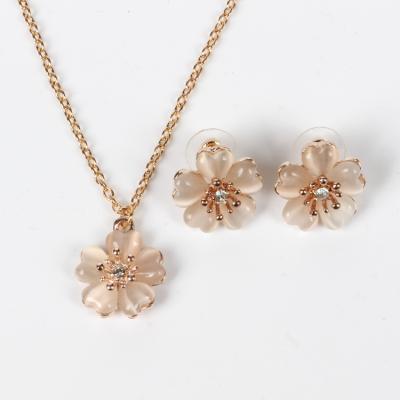 China 2021 Fashion TRENDY Flower Necklace and Pendant Women Opal Jewelry Earring Sets for Party for sale