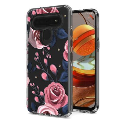 China Two-in-One Clear Transparent 2 In 1 PC TPU Support Printed Cover Mobile Phone Case For LG K61 K92 Q52 for sale