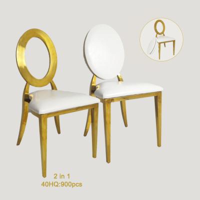 China Modern 2 in 1 Design Oral Back Chair High quality popular Banquet Restaurant Hotel Back Gold Stainless Steel Wedding Dinning Chair for sale