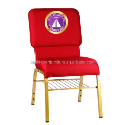 China Modern Customized Logo Accepted with Bookrack and Book Pocket Wholesale Fashionable Durable Steel Tube Church Chair For Auditorium for sale