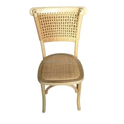 China Modern Vintage Rope Back Living Room Cane Rattan Wicker Wooden Dining chair for sale