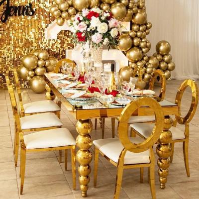 China Modern Stylish Golden Stainless Steel Event Decoration Banquet Tables with Ball Legs for sale