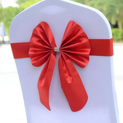 China Modern Modern Wedding Bow Ribbon No-Tie Ttraps Chair Elastic Spandex Chair Sash Decoration Hotel Restaurant Birthday Party for sale