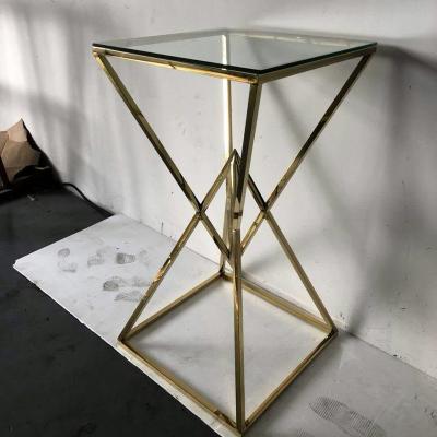 China Luxury Brushed Gold Stainless Steel Cake Table Coffee Dessert Table Flower Display Stand For Wedding Party Events Decoration for sale