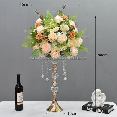 China Romantic Wedding Decoration Whole Set Flower with Vase Artificial Flower Multiple color themes Classical Flower Gold and clear stand centerpiece for sale