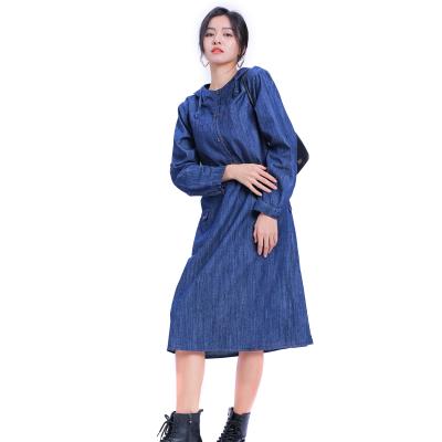 China Autumn QUICK DRY Denim Maxi Dress Women Long Sleeve/Spring Button Front Pocket Denim Shirt Dress With Belt For Women Wholesales for sale