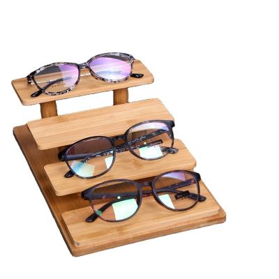 China Eco-friendly Material / Easy To Install Customized Bamboo Display Sunglass Floor Standing 3 And 4 Tier Sunglass Display Floor Rack for sale