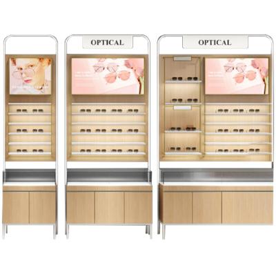 China Retail Shops Customized Glasses Display Kiosk Wooden Sunglass Store Furniture Glass Showroom Interior Design Custom Cabinet for sale