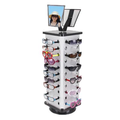 China Deploying 2021 New Sunglasses Merchandise Storage Eyewear Rack Glass Rotating Display Rack Display Stand With Mirror for sale