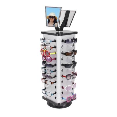 China Rolling out 2021 goods sunglasses storage rack wholesale eyewear rotating with mirror glass display rack for sale