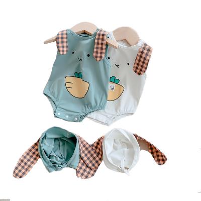 China Wholesale Cozy Baby Clothes Summer Baby Jumpsuit Newborn Rompers Clothes Set With Rabbit Ears Skullcap for sale