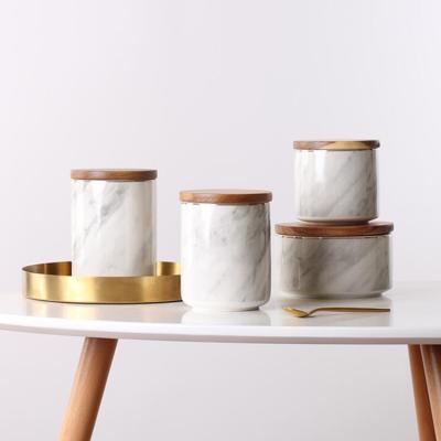 China Fashionable Nordic marbled sealed boxes with lid storage ceramic jar ceramic jar storage box for sale