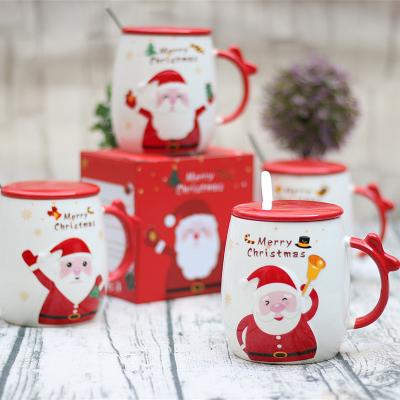 China New Product Sustainable Christmas Santa Claus Ceramic Mug With Lid And Spoon for sale