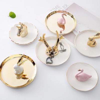 China Creative European Ceramic Jewelry Home Necklace Tray Jewelry Antler Europe Crafts Ornaments for sale