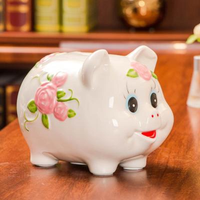 China High Quality Kids Gift Home Decoration Rose Colorful Pig Shape Ceramic Piggy Bank Saving Box for sale