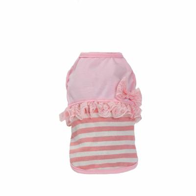 China New Viable Wholesale Dog Clothes Spring Autumn Fashion Design Polyester Pink Striped Vest Cardigan Pet Apparel for sale