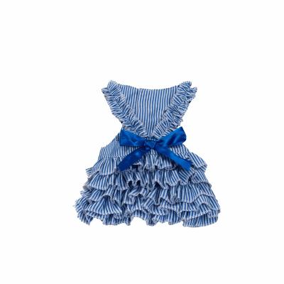 China Factory Direct Selling Viable High Quality Pet Dog Girl Dress Cat Skirt Blue And White Striped Clothes Grooming Pet Clothes for sale