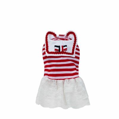 China Fashion Red Striped Female Clothes Skirt Sun Dress Popular Cute Male Clothes Customized Viable Pet And White Dog Clothes for sale