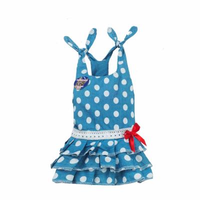 China Customized Viable Fashion Cute Blue Female Dog Clothes Suspender Dress Polka Dot Fashion Pet Male Pet Clothing for sale